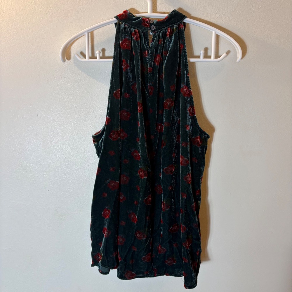 LOFT Floral Velvet Shirred Halter Top Size Small - Picture 5 of 9